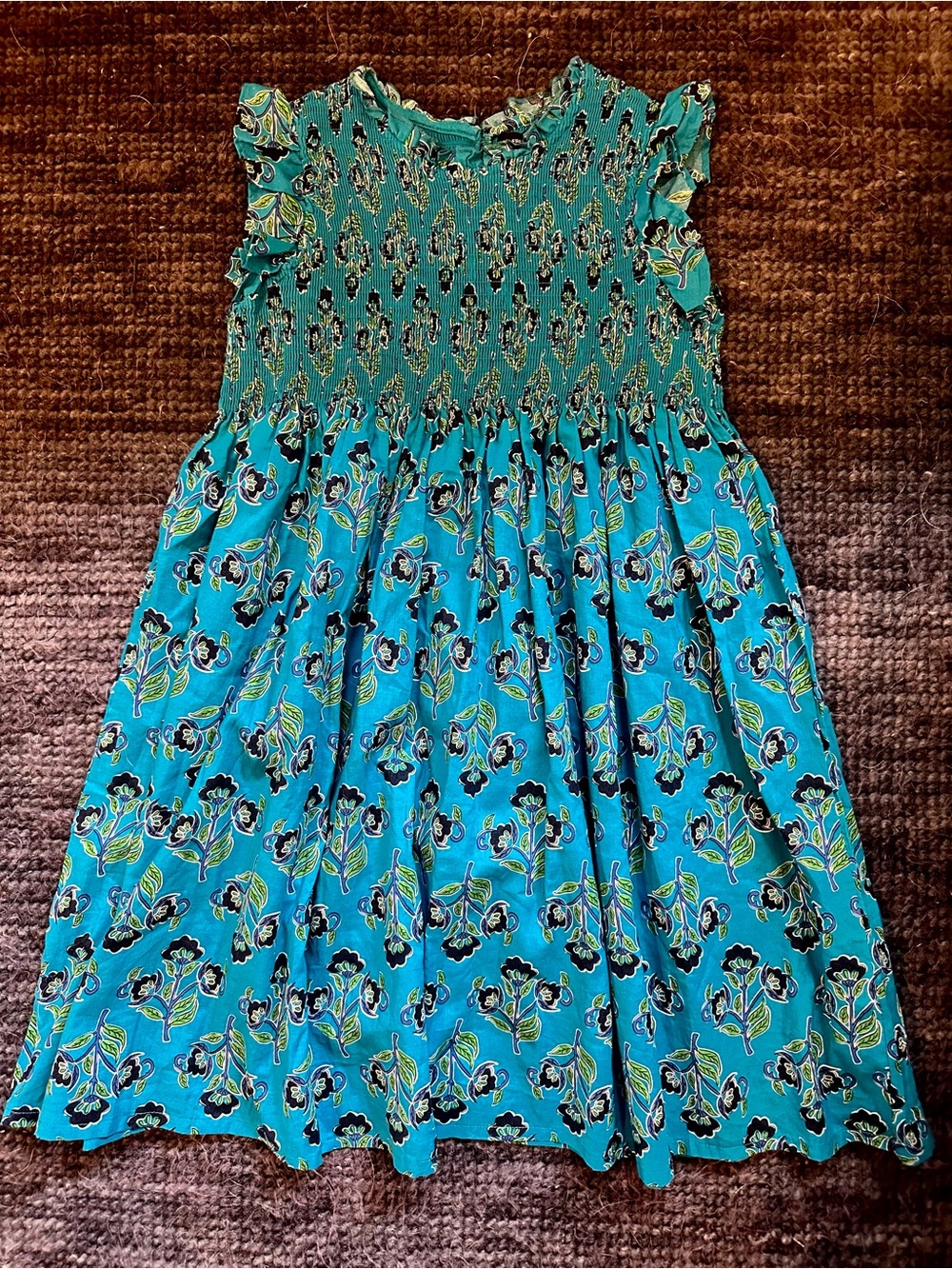 Girls French Connection Teal Floral Smocked Dress